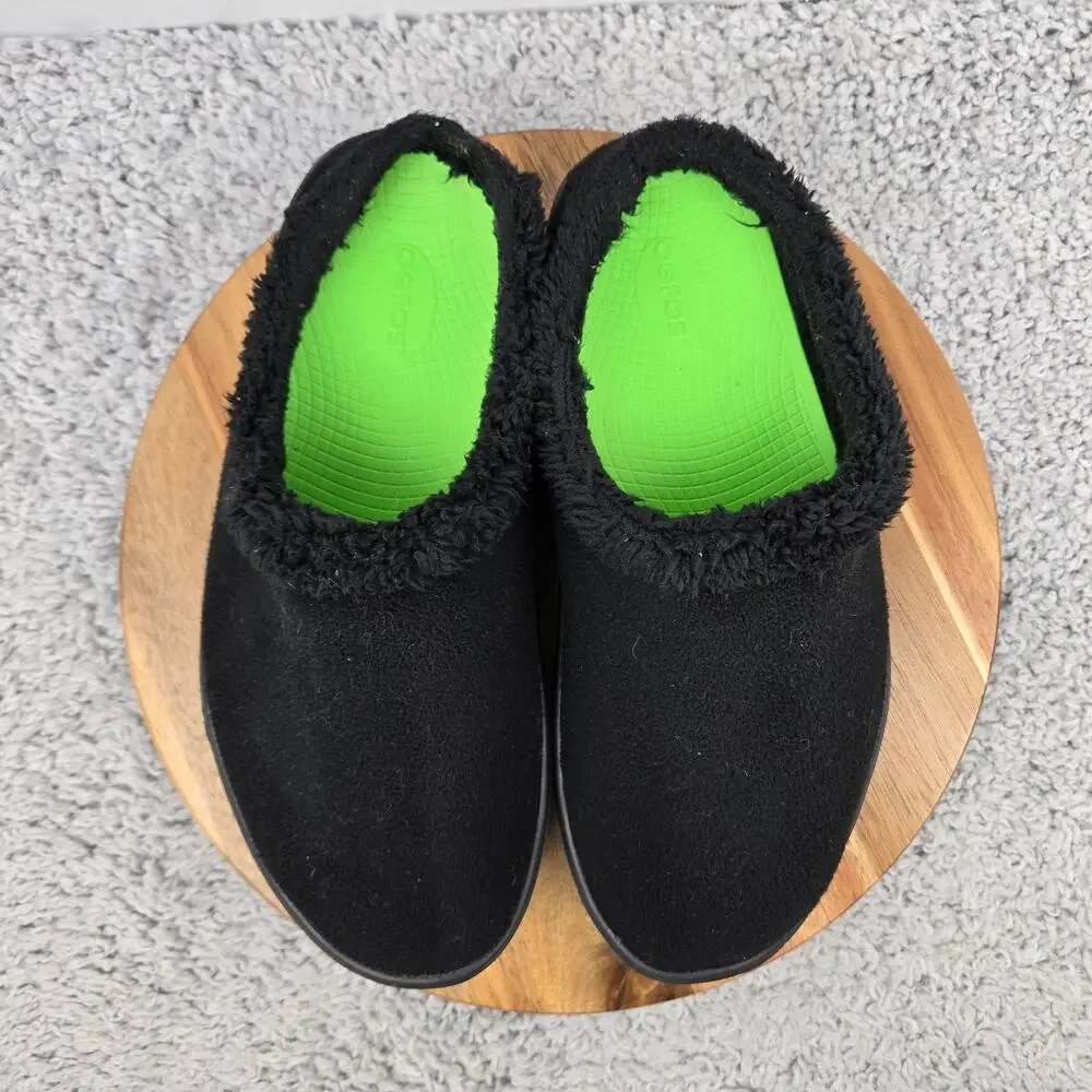 Oofos Mens 11 OOcoozie Black Shearling Casual Daily Recovery Home Slipper